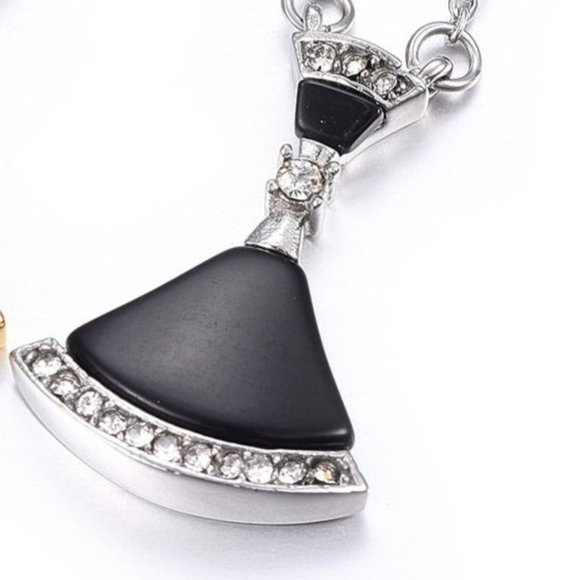2/$10   Art Deco Inspired S. Steel Pendant Necklace, w Black Shell & Rhinestones - Picture 4 of 5
